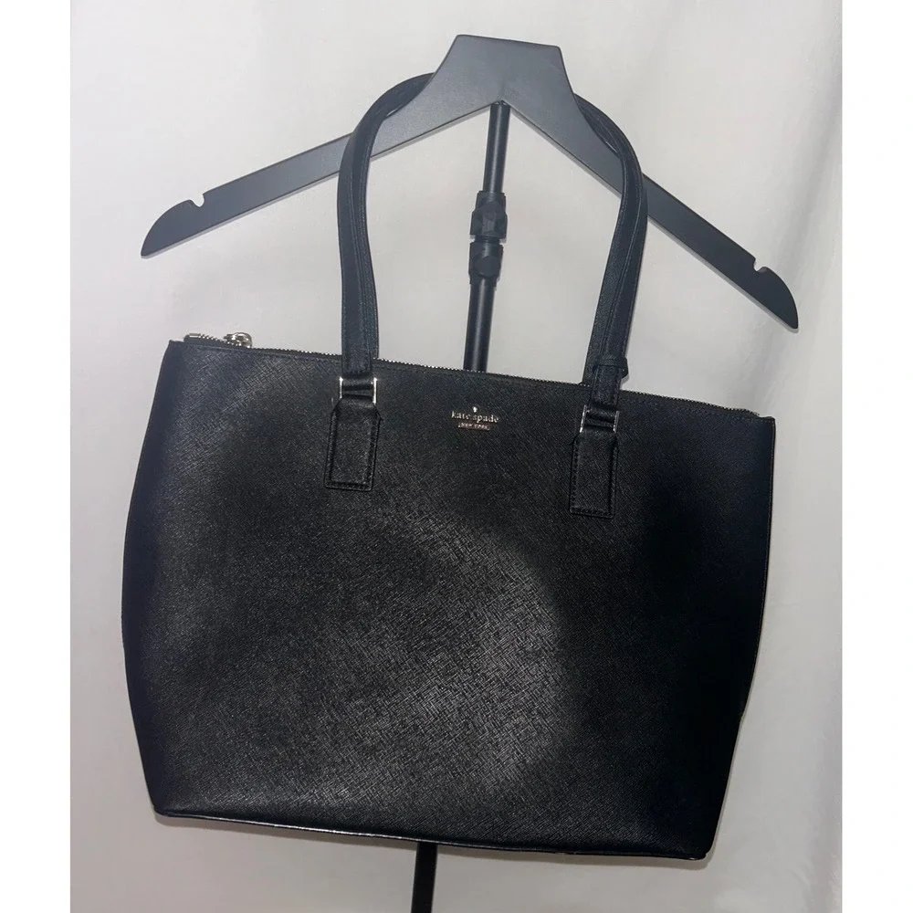 Kate Spade New York Black Saffiano Leather Tote‎ Bag Handbag Minimalist with COA